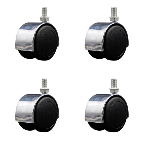 2'' Floor Safe Chrome Hooded Twin Wheel Caster 3/8 Threaded Stem, 4PK